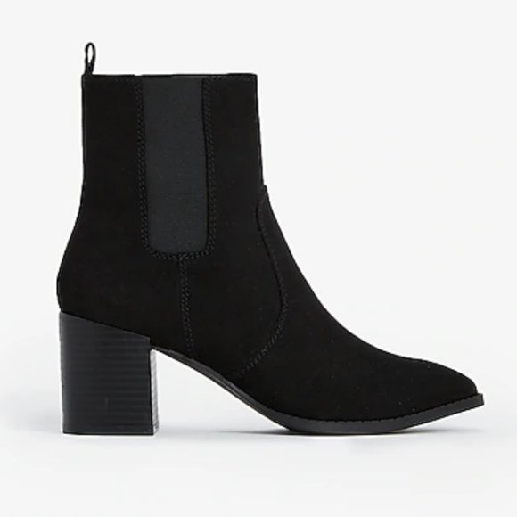 Express Shoes - Black Pointed Toe Chunky Heel Bootie
